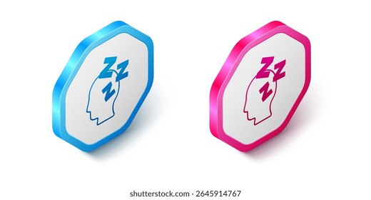 Ícone Sonhos isométricos isolado no fundo branco. Sono, descanso, conceito de sonho. Tempo de descanso e relaxamento confortável. Botão hexágono. Vetor