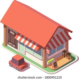 Isometric Drive Thru Restaurant Vector Illustration 