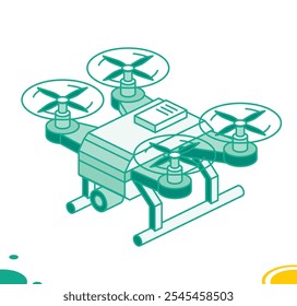 Quadricóptero isométrico de drones isolado em branco. Estilo da estrutura de tópicos. Ilustração vetorial.