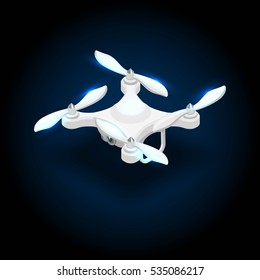 Isometric drone quadrocopter 3D, fly on the radio. Drone camera for filming. Vector illustration.