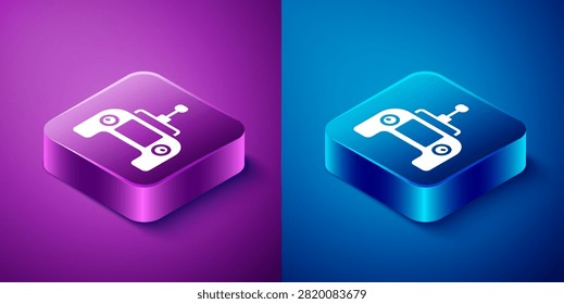 Isometric Drone radio remote control transmitter icon isolated on blue and purple background. Square button. Vector