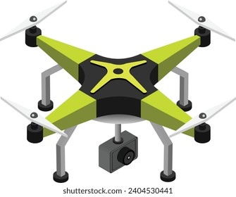 isometric drone vector is perfect for any project that needs a touch of modern tech. The detailed design includes a camera, propellers.