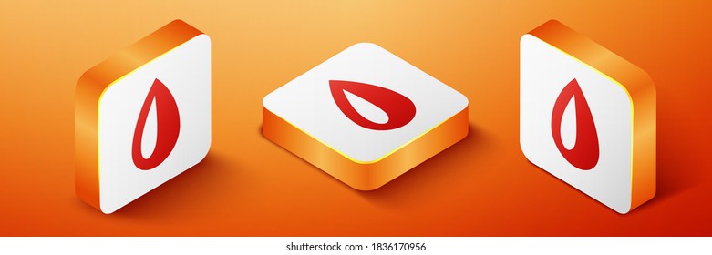 Isometric Drop icon isolated on orange background. Orange square button. Vector.