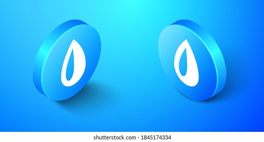 Isometric Drop icono aislado en fondo azul. Botón de círculo azul. Vector.