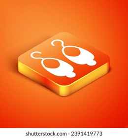 Isometric Earrings icon isolated on orange background. Jewelry accessories.  Vector