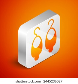 Isometric Earrings icon isolated on orange background. Jewelry accessories. Silver square button. Vector