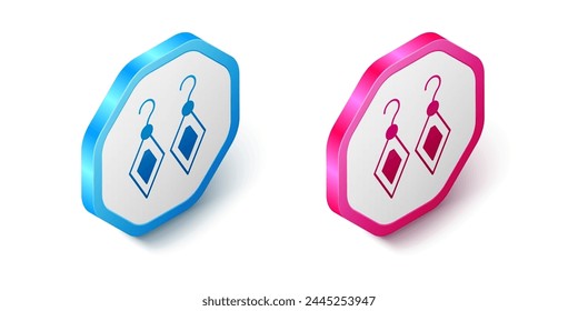 Icono de pendientes isométricos aislado sobre fondo blanco. Accesorios de joyería. Botón hexagonal. Vector