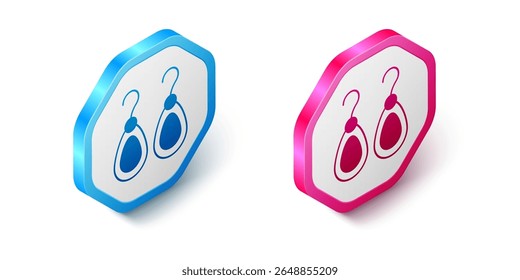 Isometric Earrings icon isolated on white background. Jewelry accessories. Hexagon button. Vector