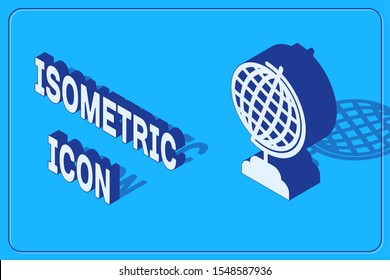Isometric Earth globe icon isolated on blue background.  Vector Illustration