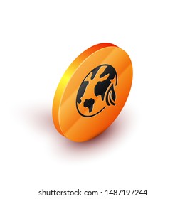 Isometric Earth globe and leaf icon isolated on white background. World or Earth sign. Geometric shapes. Environmental concept. Orange circle button. Vector Illustration