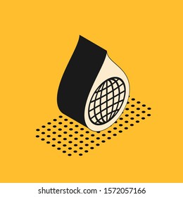 Isometric Earth planet in water drop icon isolated on yellow background. World globe and water drop. Saving water and world environmental protection.  Vector Illustration