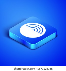 Isometric Earth structure icon isolated on blue background. Geophysics concept with earth core and section layers earth. Blue square button. Vector Illustration