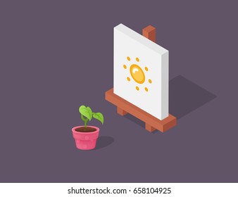 Isometric easel & plant