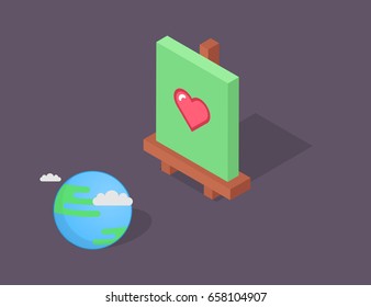 Isometric easel vector illustration