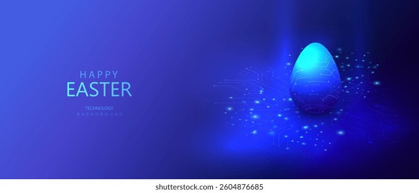 isometric easter banner, circuit electric egg, technology web banner, holiday ai vector background