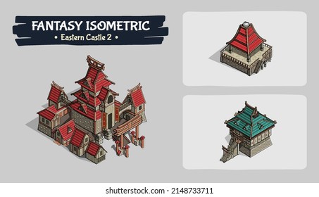 Isometric Eastern Castle Fantasy game assets - Vector Illustration