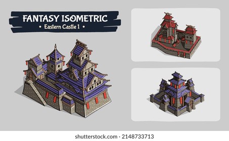 Isometric Eastern Castle Fantasy game assets - Vector Illustration