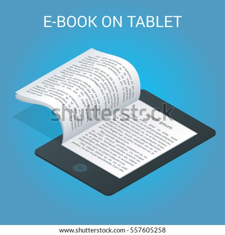 Isometric E-book concept. University Computer Classroom. Online Education and  Library with Students.  Vector 3d flat illustration