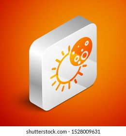 Isometric Eclipse of the sun icon isolated on orange background. Total sonar eclipse. Silver square button. Vector Illustration