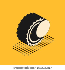 Isometric Eclipse of the sun icon isolated on yellow background. Total sonar eclipse.  Vector Illustration