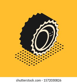 Isometric Eclipse of the sun icon isolated on yellow background. Total sonar eclipse.  Vector Illustration