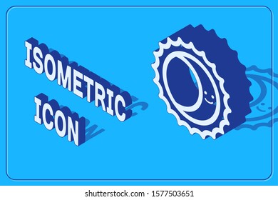 Isometric Eclipse of the sun icon isolated on blue background. Total sonar eclipse.  Vector Illustration