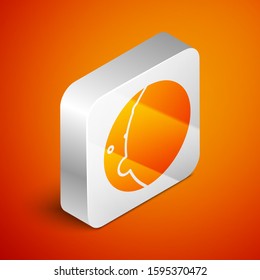 Isometric Eclipse of the sun icon isolated on orange background. Total sonar eclipse. Silver square button. Vector Illustration
