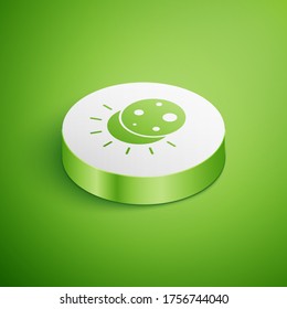 Isometric Eclipse of the sun icon isolated on green background. Total sonar eclipse. White circle button. Vector Illustration