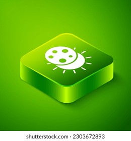 Isometric Eclipse of the sun icon isolated on green background. Total sonar eclipse. Green square button. Vector