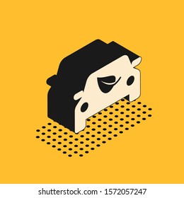 Isometric Eco car concept drive with leaf icon isolated on yellow background. Green energy car symbol.  Vector Illustration