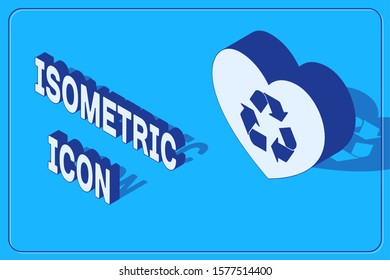 Isometric Eco friendly heart icon isolated on blue background. Heart eco recycle nature bio. Environmental concept.  Vector Illustration