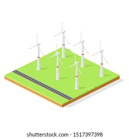 Isometric Eco Friendly Renewable Wind Farm Vector Illustration
