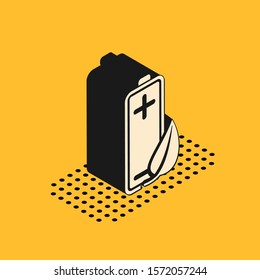Isometric Eco nature leaf and battery icon isolated on yellow background. Energy based on ecology saving concept.  Vector Illustration