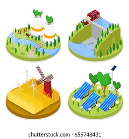Isometric Ecology Concept. Renewable Energy. Agriculture Industry. Healthy Natural Food. Vector flat 3d illustration