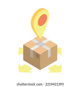 Isometric ecommerce goods delivery icon with cardboard box 3d vector illustration