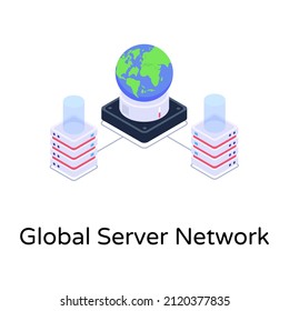Isometric editable design icon of global server network 

