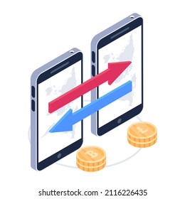 An isometric editable icon of online bank transfer

