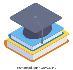 Isometric education concept. High school or college graduation, final exams, education and studying 3d vector illustration on white background