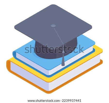 Isometric education concept. High school or college graduation, final exams, education and studying 3d vector illustration on white background