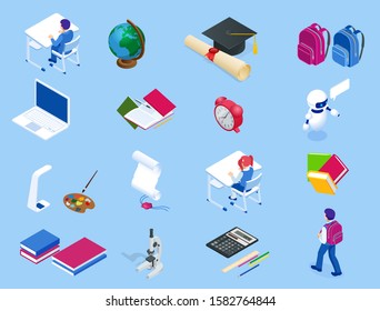 Isometric Education icons, Back To School set. Design elements for mobile and web applications.