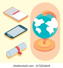 diseño de iconos vectoriales de educación isométrica