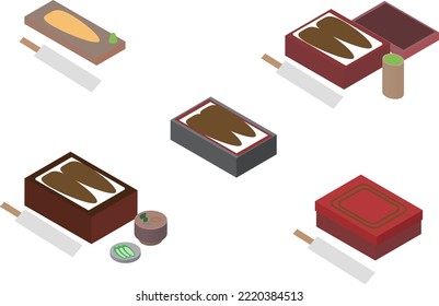 Isometric eel kabayaki and shirayaki