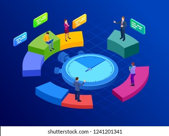 Isometric Effective time management concept. Time management, planning, and organization of working time.