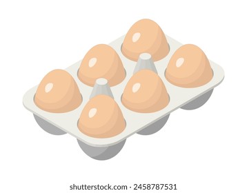  Isometric egg box with 6 brown eggs. 	