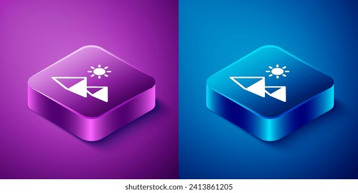 Isometric Egypt pyramids icon isolated on blue and purple background. Symbol of ancient Egypt. Square button. Vector