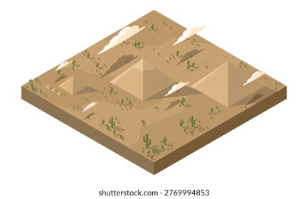 Isometric egyptian pyramid standing in the desert. Isometric ancient egypt architecture and monuments. Egyptian buildings. Egyptians landmark