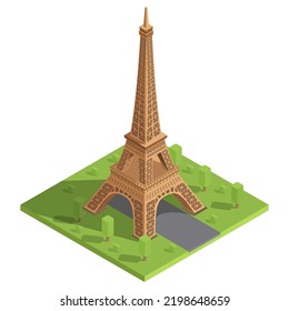 isometric eiffel tower in paris, vector illustration