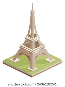 Isometrischer Eiffelturm in Paris. Vektorgrafik. Infografisches Gestaltungselement. Landmark isoliert auf weißem Hintergrund. Symbol Frankreichs.