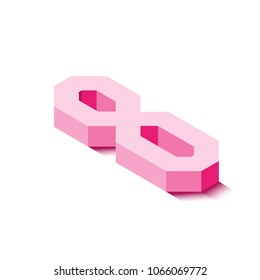 Isometric eight pink icon, 3d character with shadow, vector eps10