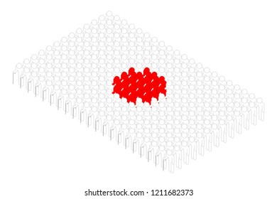 Isometric elderly man with cane icon pictogram in row, Japan national flag shape concept design illustration isolated on white background